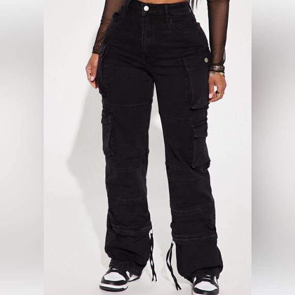 No Matter What Stretch Straight Leg Cargo Jean - Black - Picture 3 of 7